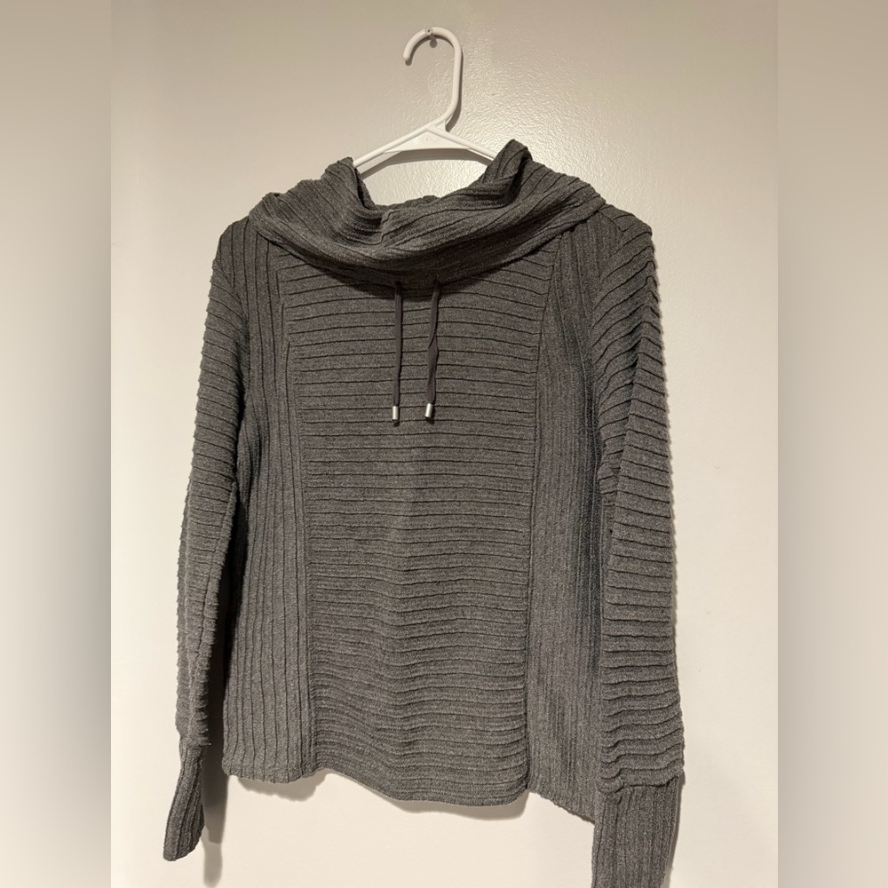 Jones New York Charcoal Ribbed Cowl Neck Sweater